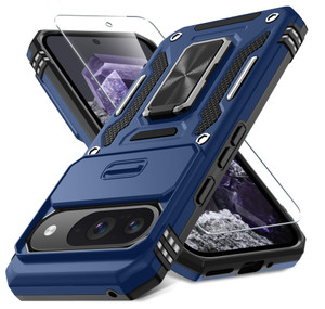 DEERLAMN Case for Google Pixel 9/9 Pro with Slide Camera Cover+Screen Protector(1 Pack), Rotated Ring Kickstand Military Grade Shockproof Protective