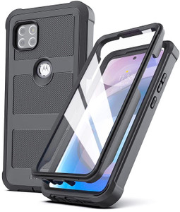 ENCASED Falcon Armor for Moto One 5G ACE Case with Built-in Screen Protector - Ultra Protective Heavy Duty Phone Cover (Black)