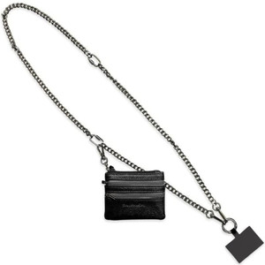 Save the Girls Clip and Go Phone Metal Chain with Pouch (Gun Metal - Black Pouch)  Stylish Phone Lanyard Crossbody with Wallet for Women, Hands-Free