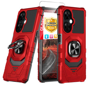 TJS Compatible for OnePlus Nord N30 5G Case, with Tempered Glass Screen Protector, Metal Ring Magnetic Support Kickstand Heavy Duty Drop Protection C