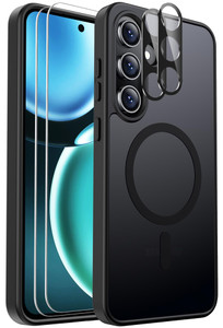 Ezanmull for Samsung Galaxy S24 FE Case Magnetic Shockproof, [Fit for MagSafe] [Glass Screen Protector + Camera Lens Protector] Translucent Anti-Fing