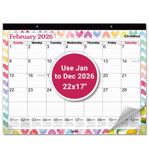 CRANBURY Large 22x17 Desk Calendar 2026, Use January to Dec 2026 as Big Deskpad Calendar or Extra Large Hanging Wall Planner, Colorful Seasonal Desig