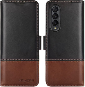 KEZiHOME Genuine Leather Galaxy Z Fold 3 Wallet Case [RFID Blocking] with Card Slot Flip Kickstand Phone Cover Compatible with Galaxy Z Fold 3 (2021)