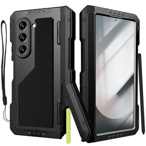 YQODSZ for Samsung Galaxy Z Fold 6 Case with S Pen Holder & Stylus, Z Fold6 Metal Case with Hinge Protection Screen Protector Military Rugged Heavy D