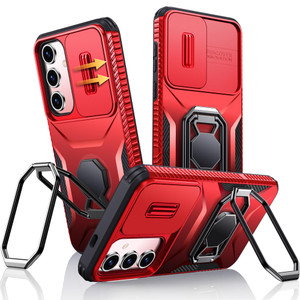 XYZ for Samsung Galaxy S24 FE Case with Stand, Phone Case with Slide Camera Cover, [Foldable Double Ring Holder] [Military-Grade] Shockproof Protecti