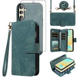 Asuwish Phone Case for Samsung Galaxy S24 FE 5G Zipper Wallet Detachable Magnetic Cover with Tempered Glass Screen Protector Crossbody Lanyard Strap