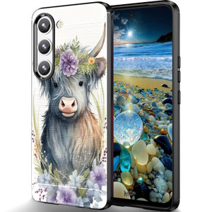 RUUHLJLET Designed for Samsung Galaxy S24 FE 6.7" 2024 Case,Brushed Texture Soft TPU Slim Fit Protective Phone Cover,Flowers Cow