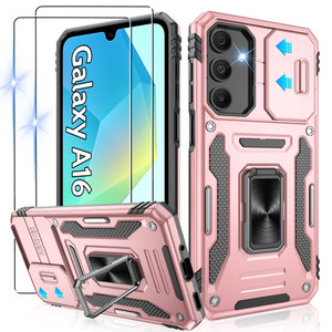 Gritup for Samsung Galaxy A16-5G Case with Slide Camera Cover | 2-Pack HD Screen Protectors | 360° Rotating Metal Kickstand | MIL-Grade Shockproof Pr