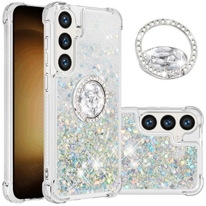 Monwutong Slim Fit Case for Samsung Galaxy S24 FE,Soft TPU Glitter Liquid Quicksand Effect Silicone Ring Kickstand Case,Screen and Camera Protection