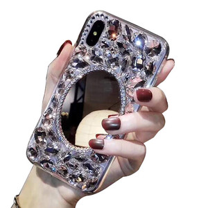 LCHDA Makeup Mirror Case for Samsung Galaxy S24 FE 5G, Bling Glitter Clear Crystal Bright Full Diamonds Luxury Sparkle Rhinestone Bumper Protective C