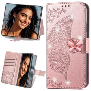 CCSmall for Samsung Galaxy Z Fold 6 Wallet Case with Card Slot Holder, Embossed Floral Cute Butterfly PU Leather Flip Case Cover for Women Girl for S
