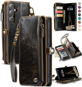 Defencase Compatible with Samsung Galaxy S24 FE Case Wallet with RFID Blocking Card Holder for Women Men, PU Leather Magnetic Snap Flip Zipper Strap