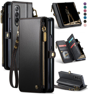 Defencase Wallet Case Compatible with Samsung Galaxy Z Fold 4 with RFID Blocking Card Holder & S Pen Holder Slot PU Leather Magnetic Snap Flip Zipper