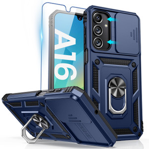 Goton Compatible with Samsung Galaxy A16 5G Case with Camera Cover & Kickstand Ring with Tempered Glass Screen Protector, Military Grade Shockproof P