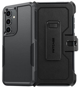 FNTCASE for Samsung Galaxy S24-FE Case: Dual Layer Military Grade Drop Protection Cell Phone Cover with Belt-Clip Holster | Shockproof Rugged Durable