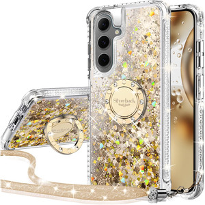Silverback for Samsung Galaxy S24 FE Case, Moving Liquid Holographic Glitter Case with Ring Stand, Girls Women Bling Diamond Slim Protective Cover fo
