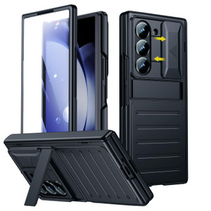for Samsung Galaxy Z-Fold-6 Case: with Slide Camera Cover, Hidden Kickstand, Hinge Protection, 9H Tempered Glass Screen Protector, Wireless Charging,