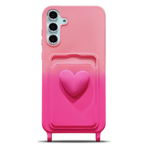 LYQZDT for Samsung Galaxy S24 FE Case 6.7" Cute Kawaii 3D Heart Card Holder Slot Wallet Pocket Gradient Color Shockproof Protective Bumper Soft Silic