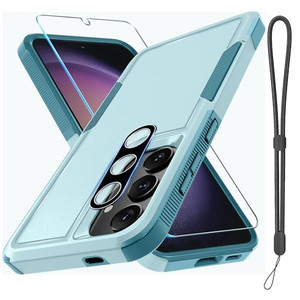 RMOCR Case for Samsung Galaxy S25, Full Body Heavy Duty Rugged Shockproof Protective Phone Cover with Lanyard Strap, Tempered Glass Screen Protector