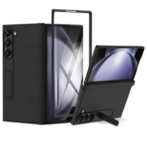 Rumwot for Samsung Z Fold 6 Case with Screen Protector and Magnetic Hinge Protection + Genuine Leather + Ultra Hard PC Shell + Slim Fit-Drop and Scra