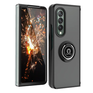 TJS Compatible with Samsung Galaxy Z Fold 3 5G Case, Impact Resistant Bumper 360 Degree Rotating Metal Ring Holder Drop Protective Phone Case Cover (
