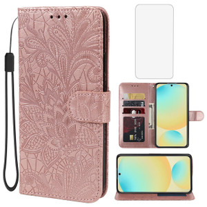 Gufuwo Case for Galaxy S24 FE Case, Samsung S24 FE SM-S721U Wallet Case with Tempered Glass Screen Protector, Flower PU Leather Flip Credit Card Hold