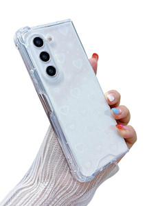 MUNDULEA Compatible with Samsung Galaxy Fold 6 Case Clear Heart Women Girls Soft TPU Sparkle Glitter Shockproof Protective Phone Cover for Galaxy Z F