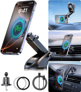 ?Qi2 Certified?90LBS Vacuum Magnetic Suction? 15W Fast Wireless Car Charger Mount for Magsafe, 360° Adjustable Arm, Dashboard/Windshield/Vent Phone H