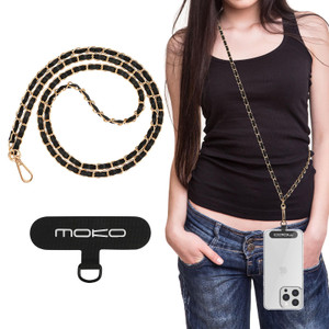 MoKo Universal Phone Lanyard, Metal Cell Phone Chain Crossbody Strap Anti-Theft Detachable Women Cellphone Lanyards Around The Neck with Patches for