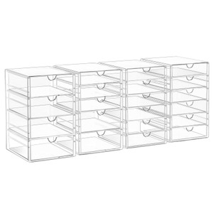 AMALEKO Acrylic Drawer Organizers - 21 Drawers 4 Set - Clear Storage Drawers for Office Supplies - Stackable Makeup Organizer - Dustproof Desk Organi