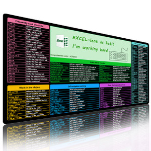 SHINYHARBOR Get Excel Pad,Excel Shortcut Mouse Pad Desk Mat,Large Excel Cheat Sheet Spreadsheet Keyboard Mats Mousepad,Water-proof Non-Slip Stitched