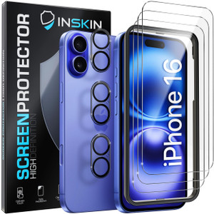 Inskin Tempered Glass Screen Protector for iPhone 16 6.1 inch [2024] - Ultimate 3+3 Bundle with Camera Lens Guard and Auto Alignment Tray - Ultra HD,