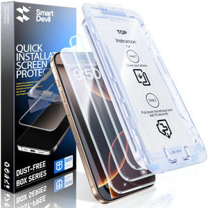 SMARTDEVIL 3 Pack for iPhone 16 Pro Max Screen Protector, 9H Hardness Military Grade Shatterproof, HD Clear Tempered Glass with Auto Dust-Elimination