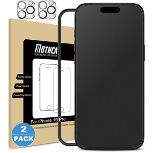 Mothca 2 Pack Matte Glass Screen Protector for iPhone 16 Pro [6.3 inch] + 2 Pack Camera Lens Protector, Anti-Glare & Anti-Fingerprint (Not Privacy Fi