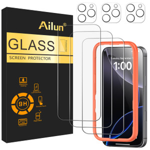 Ailun 3 Pack Screen Protector for iPhone 16 Pro Max [6.9 inch] + 3 Pack Camera Lens Protector with Installation Frame,Case Friendly Tempered Glass Fi