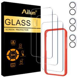 Ailun 3 Pack Screen Protector for iPhone 16 [6.1 inch] + 3 Pack Camera Lens Protector with Installation Frame,Case Friendly Tempered Glass Film,[9H H