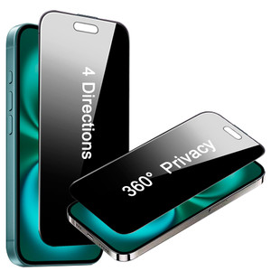 SOOPUR 2 Pack 4 Way 360 Degree Privacy Screen Protector for iPhone 16/iPhone 15 6.1 Inches, 4 Directions Horizontal and Vertical All Around Anti Spy