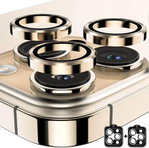 AFENGBOX 2 Pack Camera Lens Protector for iPhone 16 Pro/iPhone 16 Pro Max, 9H Tempered Glass, Scratch Resistant, Metal Ring, Case Friendly, Gold