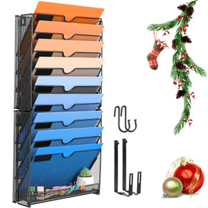lemonsea Wall File Organizer, 10 Pockets Mesh Hanging File Organizer, Wall Mount File Paper Folder Holder With Hooks, Wall Organizer Magazine Documen
