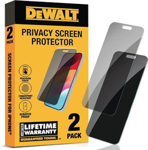 DEWALT Heavy Duty 2Pack Privacy Screen Protector for iPhone 16 Pro Max, Sensor Protection, Dynamic Island Compatible, AntiSpy Tempered Glass [9H Hard