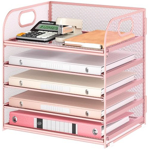 5 Tray Paper Organizer Letter Tray with Handle - Mesh Desk File Organizer, Paper Sorter Organizer for Office, Home or School File Folder Holder - Pin