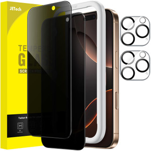 JETech Privacy Screen Protector for iPhone 16 Pro Max 6.9-Inch with Camera Lens Protector, Anti-Spy Tempered Glass Film, Easy Installation Tool, 2-Pa