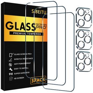 SIBEITU 3 Pack Screen Protector for iPhone 16 Pro Max with 3 Pack Camera Lens Tempered Glass Protector, 6.9 Inch HD Clear Glass Film 9H Hardness Full