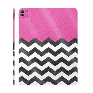 Glossy Glitter Skin Compatible with Apple iPad Pro 11 (M4) 2024 - Hot Pink Chevron - Premium 3M Vinyl Protective Decal Cover - Easy to Apply | Crafte