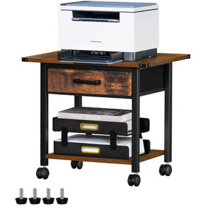 Lerliuo Under Desk Rolling Printer Stand with Drawer, 2-Tier Industrial Mobile Printer Table Desk with Storage Shelf and Steel Frame, Printer Cart Ho