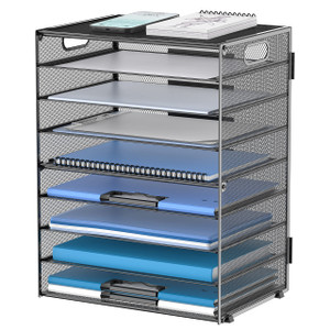 DALTACK 9-Tier Paper Letter Tray Desk Organizer with Handles, Mesh File Holder Organization, Paper Sorter Desk Organizer for Office Home School, Blac