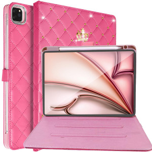 Changjia for iPad Air 11 Inch Case M3 2025/M2 2024,iPad Air 5th/4th Generation 10.9 Inch (2022/2020) with Pencil Holder,Girly Cute Crown Diamond Eleg