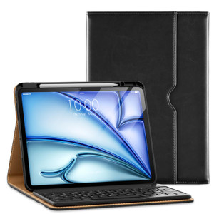 VIKESI Keyboard Case for iPad Pro 13 Inch (M5/M4) 2025/2024, Premium Leather Smart Cover, Built-in Breathing Light, Function Row, Pencil Holder, Card