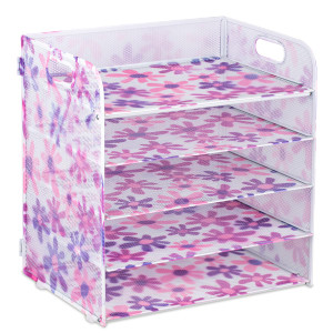 5 Trays Desk Organizer Document Holder with Handle File Organizer Paper Organizer for Desk for Office Supplies Home and School(Floral)