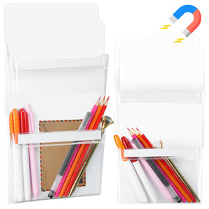 Jieting 6 Pack Magnetic File Holders, White Magnetic Pouches for Fridge, Locker, Whiteboard, 6.5"x6.5" & 6.5"x4.7" Pen Marker Organizer Storage Pocke